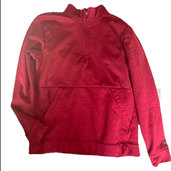 Russel Pull Over Sweatshirt 1/4 Zip Pullover Mens Medium Red Fleece Dri Power - Picture 1 of 11